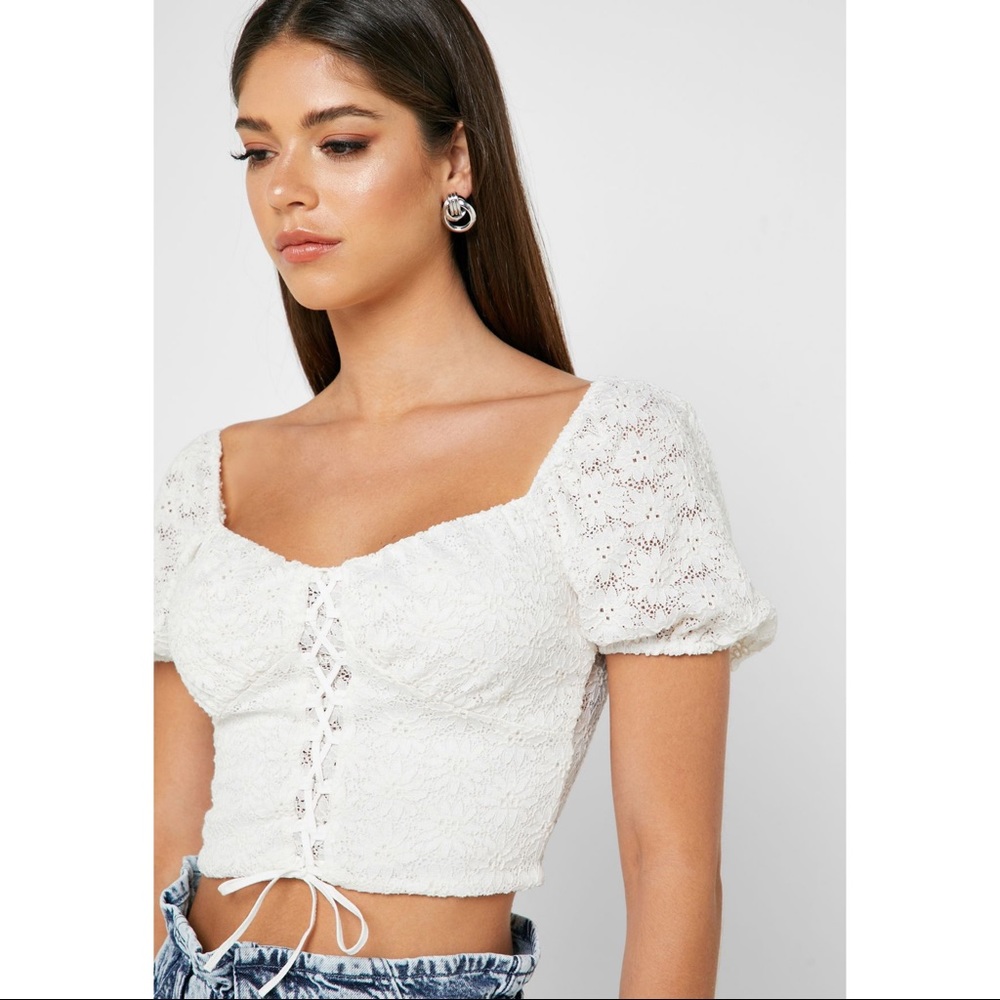 Topshop Floral Lace Up Crop Top Size 12